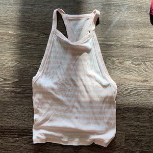 Striped White and Peach Aerie Halter crop top